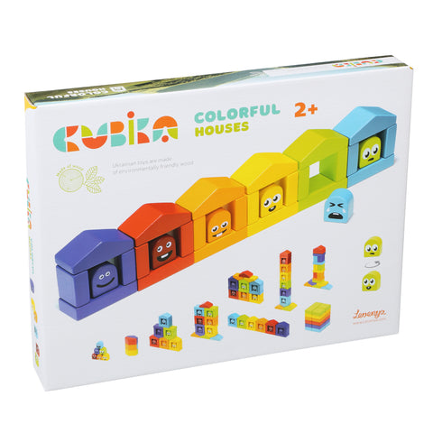 Cubika Wooden Colorful Houses Construction Set