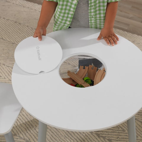 Round Storage Table & 2 Chairs Set - Gray & White