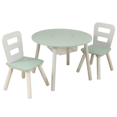 Round Storage Table & 2 Chairs Set - Gray & White