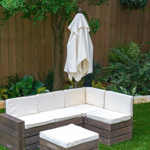 Outdoor Sectional Ottoman & Umbrella Set - Bear Brown & Beige